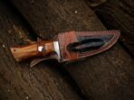 Damascus Hunting Knife — Hand-Forged, Rosewood Handle, Leather Sheath - Image 4