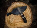 Damascus Skinner Knife — Hand-Forged, Resin Handle, Leather Sheath - Image 4