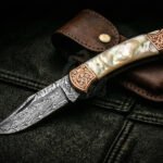 Damascus Folding Pocket Knife — Hand-Forged, Leather Sheath | Engraving Available (RK-1107)
