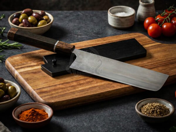 RK-1092 Handmade Steel Nakiri Knife| Wenge & Rose Wood Bolster Handle | Premium Chef Knife with Leather Sheath Personalized Gift ,Cooking Lover Gift