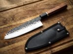 Damascus Chef Knife — Hand-Forged, Rosewood Handle, Leather Sheath | Engraving Available (RK-1093)