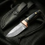 Damascus Skinner Knife — Hand-Forged, Leather Sheath | Engraving Available
