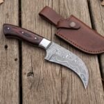 Pakkaclaw Hand Forged Damascus Karambit Knife with Coloured Pakka Wood Handle and Steel Bolster & Leather Sheath | Tactical Collector Gift | RK-1098