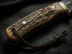 Damascus Skinner Knife — Hand-Forged, Stag Horn Handle, Leather Sheath | Engraving Available - Image 3