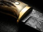 Damascus Skinner Knife — Hand-Forged, Stag Horn Handle, Leather Sheath | Engraving Available - Image 4