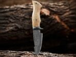 Damascus Hunting Knife — Hand-Forged, Wood Handle, Leather Sheath | Engraving Available (RK-1101) - Image 2