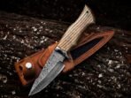Damascus Hunting Knife — Hand-Forged, Wood Handle, Leather Sheath | Engraving Available (RK-1101) - Image 4