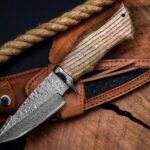 Damascus Hunting Knife — Hand-Forged, Wood Handle, Leather Sheath | Engraving Available (RK-1101)