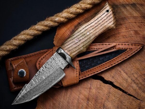 RK-1101 Handmade Damascus Steel Hunting Knife| Walunt Wood and Damascus Steel Bolster Handle | Premium Damascus Knife with Leather Sheath Personalized Gift ,Gift For Him & Her
