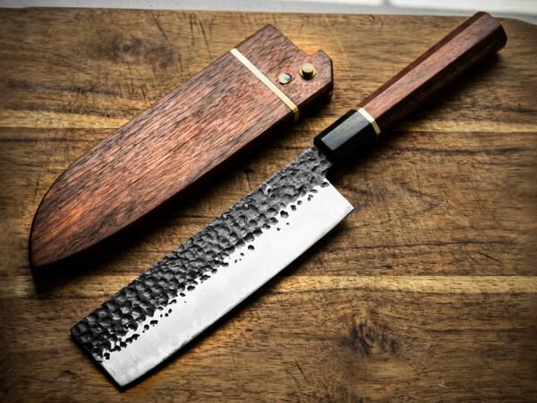 RK-1094 Hand Forged Steel Nakiri Knife| Rose Wood & Resin Bolster Handle | Premium Chef Knife with Scabbard Sheath Personalized Gift ,Cooking Lover Gift