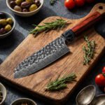 High-Carbon Chef Knife — Hand-Forged, Pakka Wood Handle, Leather Sheath | Engraving Available