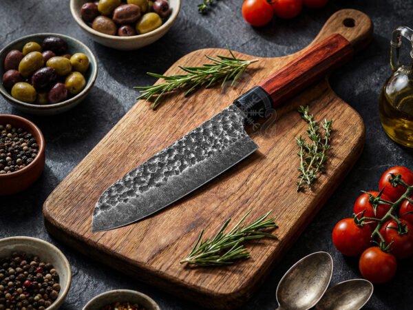 RK-1091 Hand Forged High Carbon Steel Chef Knife| Red & Black Pakka Wood Bolster Handle | Premium Chef Knife with Leather Sheath Personalized Gift ,Cooking Lover Gift