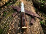 Norse Viking Axe — Hand-Forged Damascus, Rosewood Handle, Leather Blade Cover - Image 3
