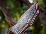 Damascus Tracker Knife — Hand-Forged, Rosewood Handle, Leather Sheath | Engraving Available - Image 2