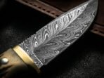 Damascus Skinner Knife — Hand-Forged, Stag Horn Handle, Leather Sheath | Engraving Available - Image 2