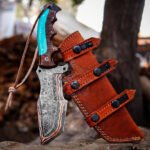 Damascus Tracker Knife — Hand-Forged, Rosewood Handle, Leather Sheath | Engraving Available