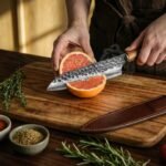 Damascus Chef Knife — Hand-Forged, Rosewood Handle, Leather Sheath | Engraving Available