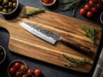 Damascus Chef Knife — Hand-Forged, Rosewood Handle, Leather Sheath | Engraving Available - Image 3