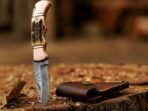 Damascus Folding Pocket Knife — Hand-Forged, Stag Horn Handle, Leather Sheath (RK-1087)