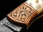 Damascus Folding Pocket Knife — Hand-Forged, Leather Sheath | Engraving Available (RK-1107) - Image 3