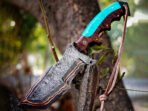 Damascus Tracker Knife — Hand-Forged, Rosewood Handle, Leather Sheath | Engraving Available - Image 4