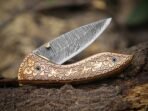Damascus Folding Pocket Knife — Hand-Forged, Leather Sheath | Engraving Available (RK-1086) - Image 4