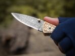 Damascus Folding Pocket Knife — Hand-Forged, Leather Sheath | Engraving Available (RK-1086) - Image 2