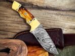 Damascus Hunting Knife — Hand-Forged, Bone Handle, Leather Sheath | Engraving Available (RK-1104) - Image 2