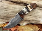 Damascus Skinner Knife — Hand-Forged, Rosewood Handle, Leather Sheath | Engraving Available - Image 2