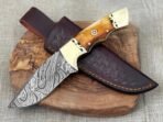 Damascus Hunting Knife — Hand-Forged, Bone Handle, Leather Sheath | Engraving Available (RK-1104)