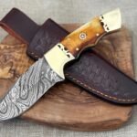 Damascus Hunting Knife — Hand-Forged, Bone Handle, Leather Sheath | Engraving Available (RK-1104)