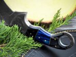 Damascus Karambit Knife — Hand-Forged, Pakka Wood Handle, Leather Sheath | Engraving Available - Image 3