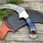 Damascus Karambit Knife — Hand-Forged, Pakka Wood Handle, Leather Sheath | Engraving Available
