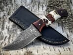 Damascus Skinner Knife — Hand-Forged, Rosewood Handle, Leather Sheath | Engraving Available