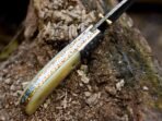 Damascus Folding Pocket Knife — Hand-Forged, Bone Handle, Leather Sheath | Engraving Available - Image 4