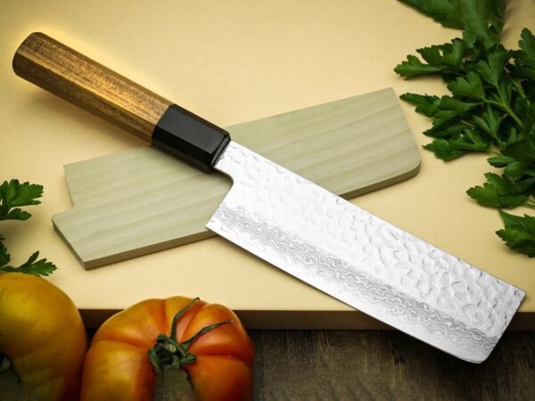 RK-1096 Hand Forged Steel Nakiri Knife| Rose Wood Handle with Resin Bolster | Premium Chef Knife with Scabbard Sheath Personalized Gift ,Cooking Lover Gift