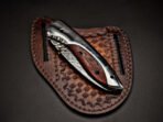 Damascus Folding Pocket Knife — Hand-Forged, Wood Handle, Leather Sheath (RK-1111) - Image 2