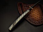 Damascus Folding Pocket Knife — Hand-Forged, Wood Handle, Leather Sheath (RK-1111) - Image 3