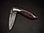 Damascus Folding Pocket Knife — Hand-Forged, Wood Handle, Leather Sheath (RK-1111) - Image 4