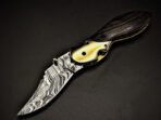 Damascus Folding Pocket Knife — Hand-Forged, Wenge Wood Handle, Leather Sheath - Image 4