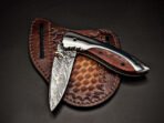 Damascus Folding Pocket Knife — Hand-Forged, Wood Handle, Leather Sheath (RK-1111) - Image 5