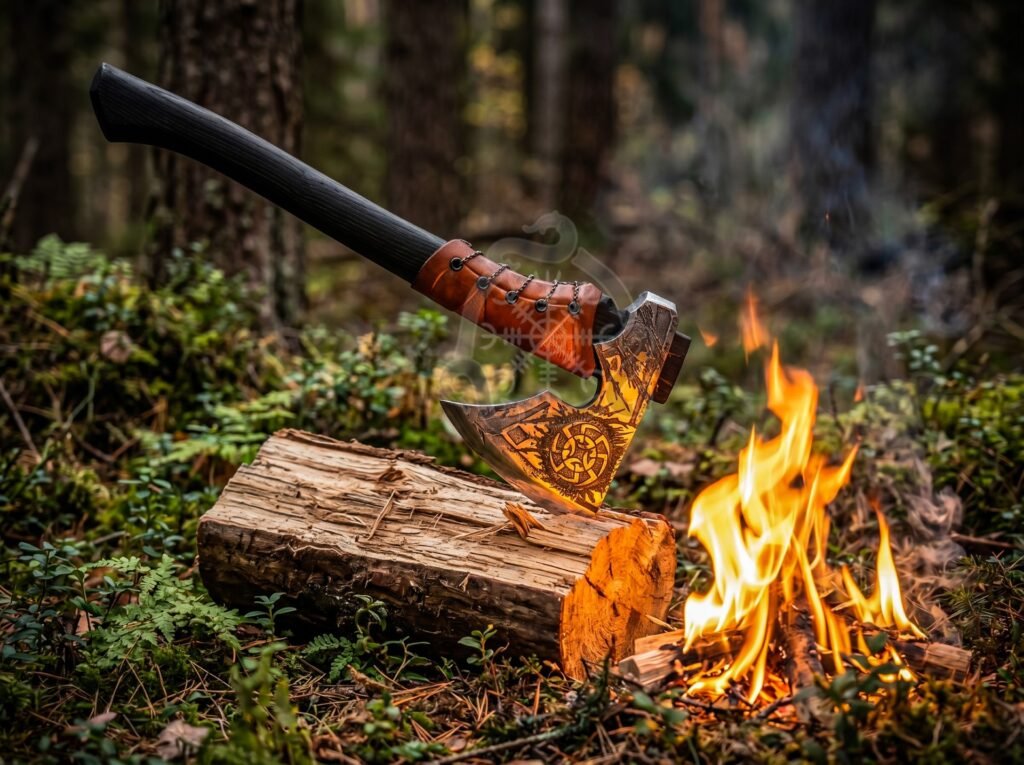 Viking Bearded Axe — Hand-Forged High-Carbon Steel, Leather-Wrapped Handle, Leather Blade Cover | Engraving Available - view