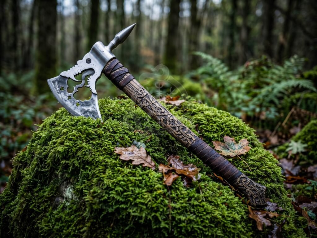 Dragon Viking Bearded Axe — Hand-Forged High-Carbon Steel, Wood Handle | Engraving Available - view 2
