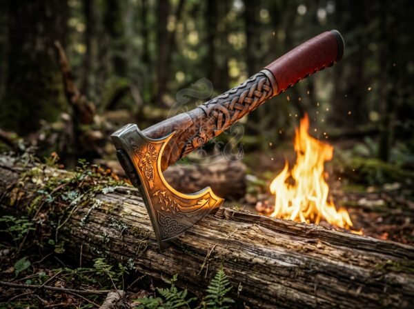 RK-1119 Hand Forged Steel Axe – Personalized Battle Axe with Egraved Wood Handle | Sheath