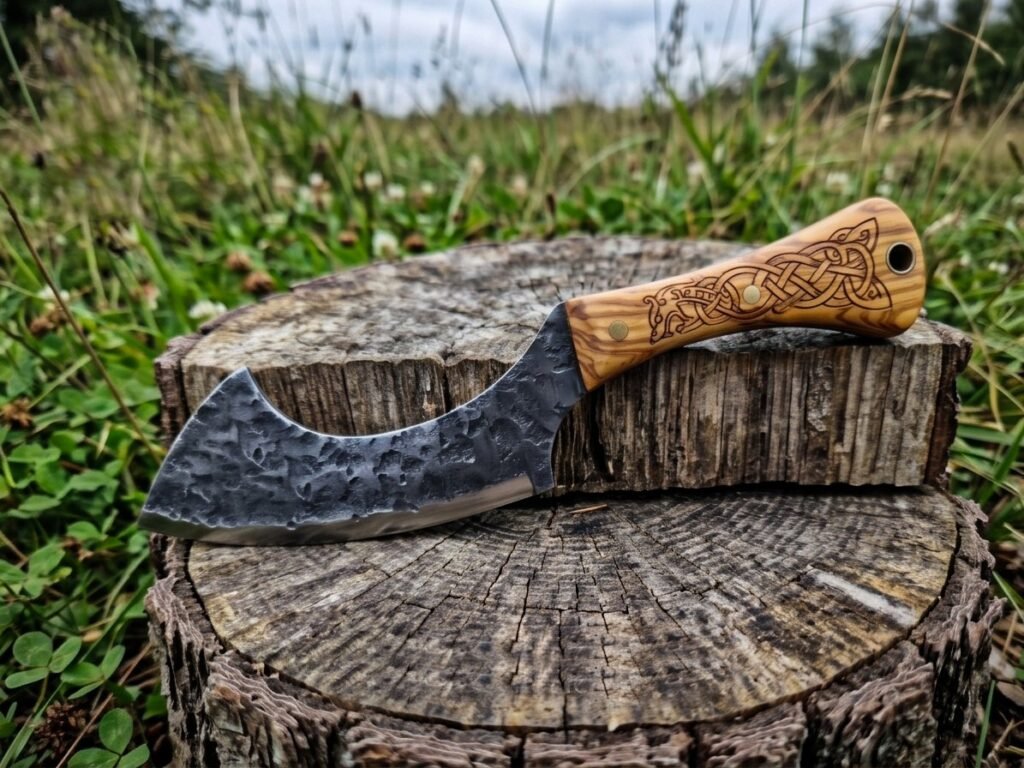 Damascus Hunting Knife — Hand-Forged, Wood Handle, Leather Sheath