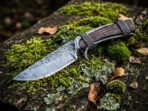Damascus Skinner Knife — Hand-Forged, 8" Overall, Rosewood Handle, Leather Sheath - Image 2