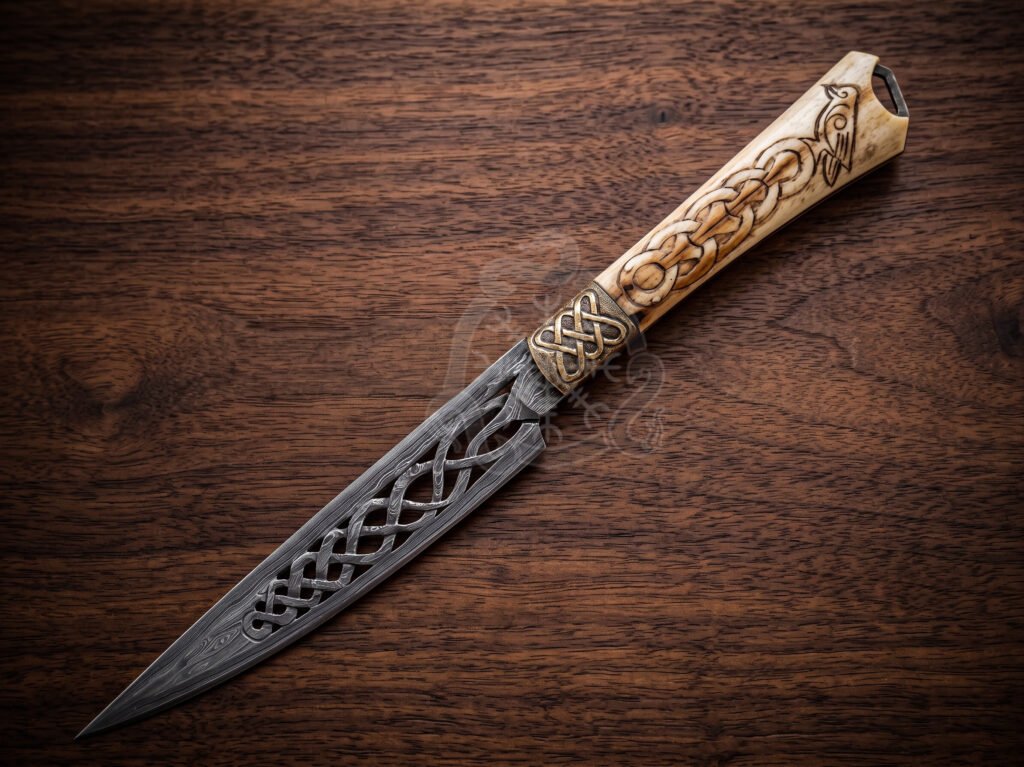 Damascus Bowie Knife — Hand-Forged, 10″ Overall, Bone Handle, Leather Sheath | Engraving Available - view 2