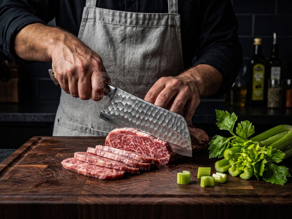 Damascus Chef Knife — Hand-Forged, Wenge Wood Handle, Leather Sheath - view 2