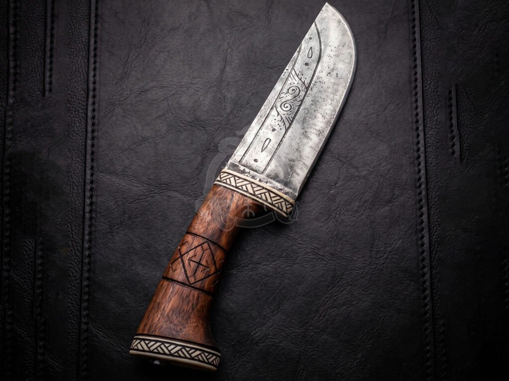 Damascus Camp Knife — Hand-Forged, Rosewood Handle, Leather Sheath | Engraving Available (RK-1125) - view 2