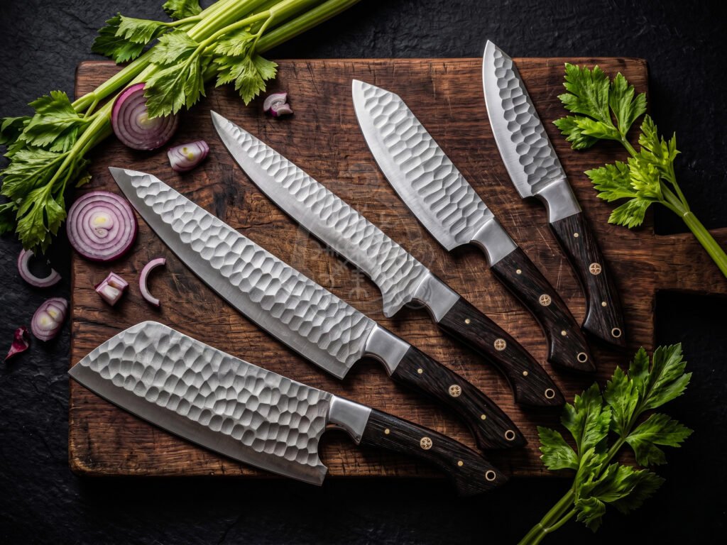 Damascus Chef Knife — Hand-Forged, Wenge Wood Handle, Leather Sheath